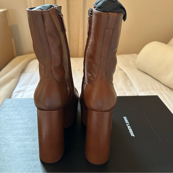 Saint Laurent Billy 85 Platform Booties Butternut Fonce Canguro Anilina 38.5 New - Picture 3 of 9